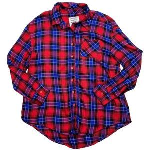 Girls Justice Perfect Plaid Button Down Top Red Blue Plaid Soft sz 18/20